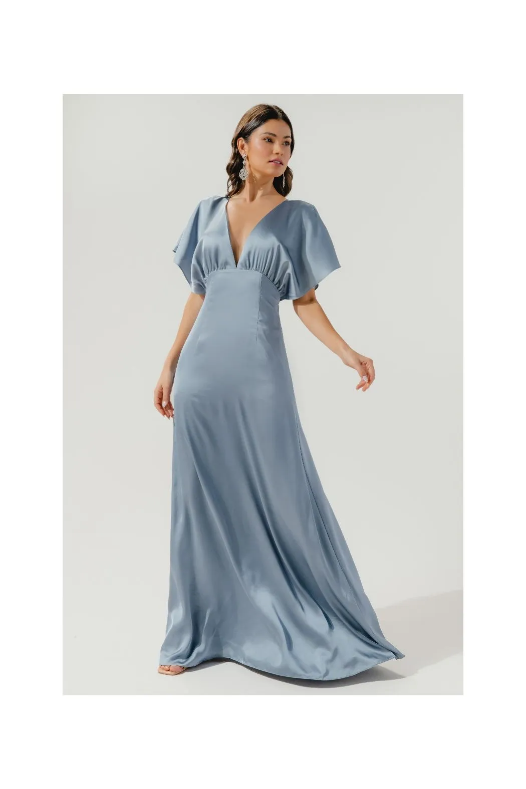 Darling Flutter Sleeve Cut Out Satin Maxi Dress SUGARLIPS