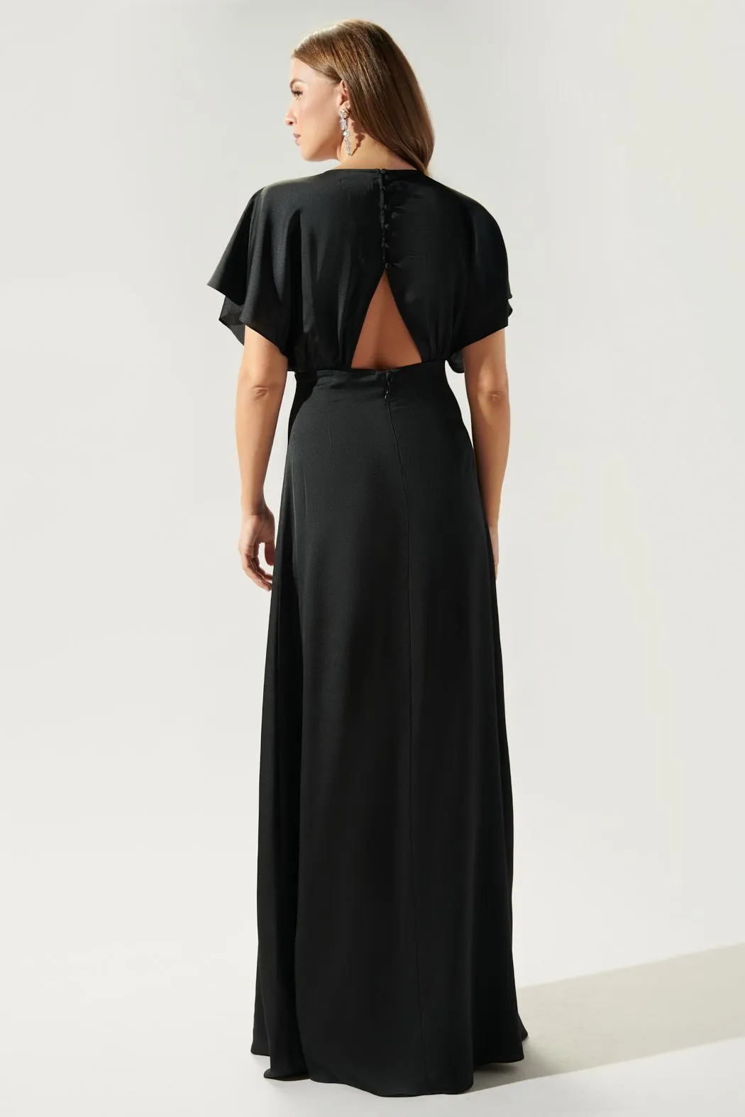 Darling Flutter Sleeve Cut Out Satin Maxi Dress SUGARLIPS