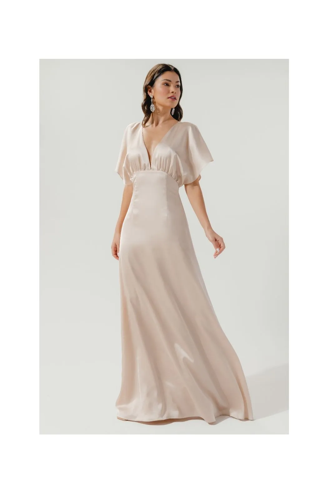 Darling Flutter Sleeve Cut Out Satin Maxi Dress SUGARLIPS