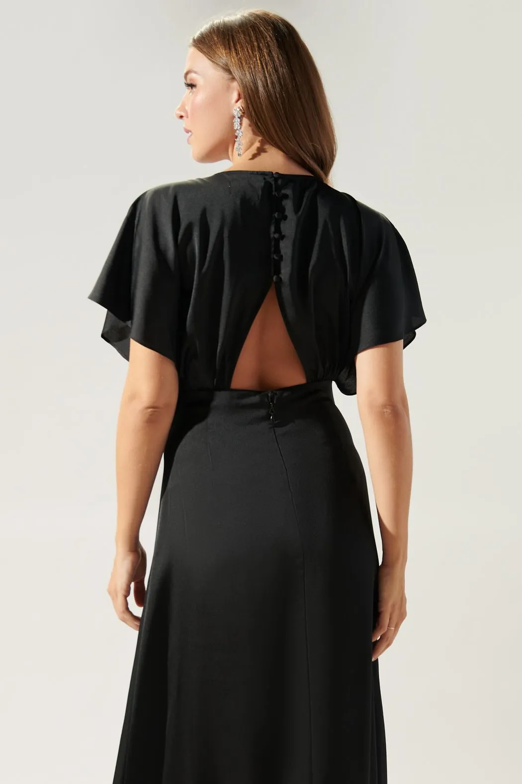 Darling Flutter Sleeve Cut Out Satin Maxi Dress SUGARLIPS