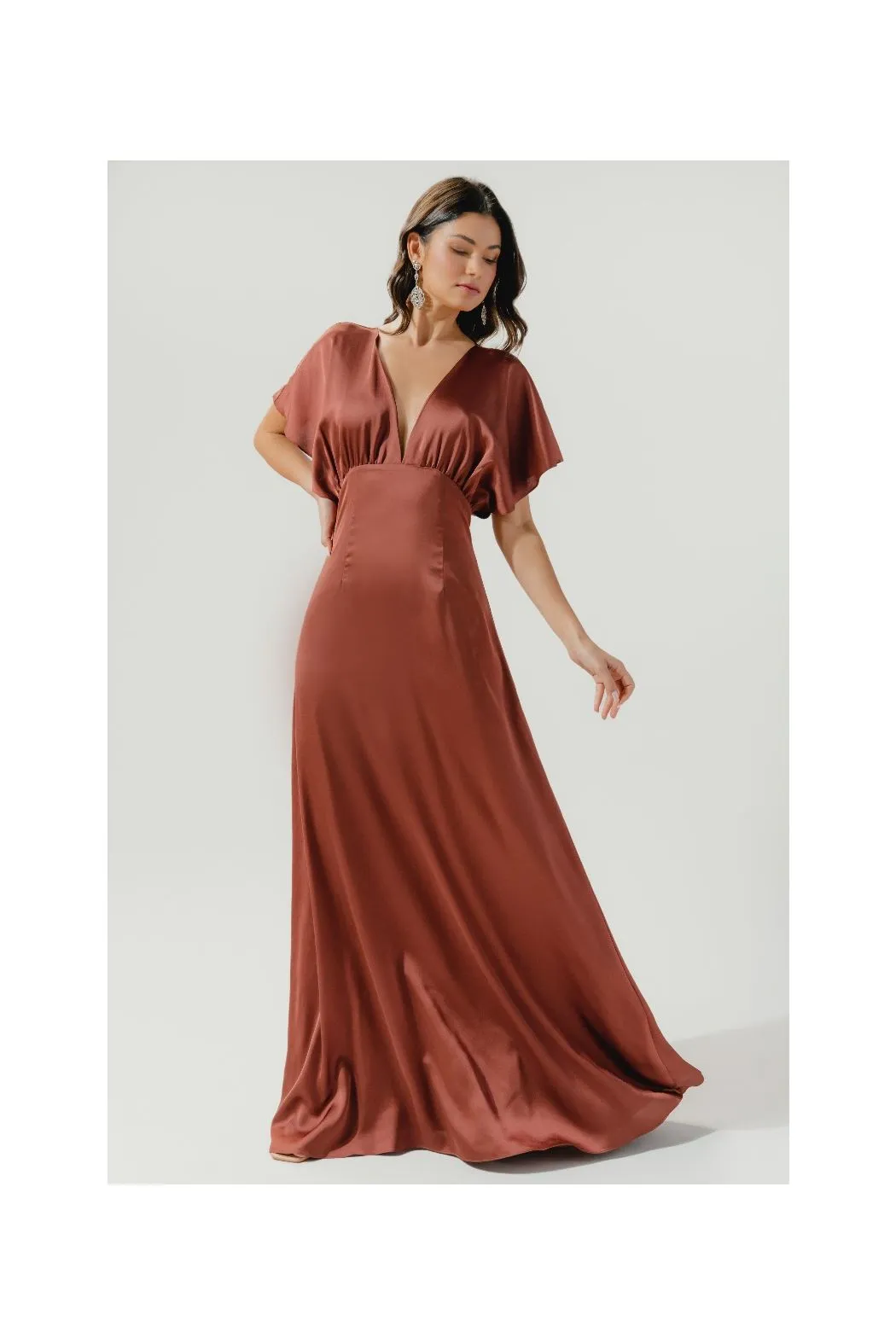 Darling Flutter Sleeve Cut Out Satin Maxi Dress SUGARLIPS
