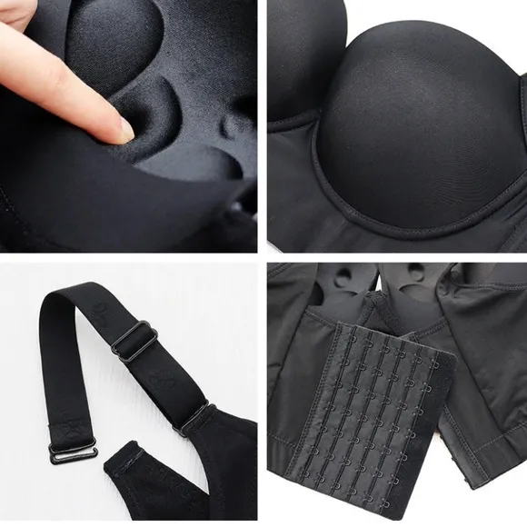Deep Cup Fashion 36B Black Push Up Hidden Underwire Support Lift Seamless Bra