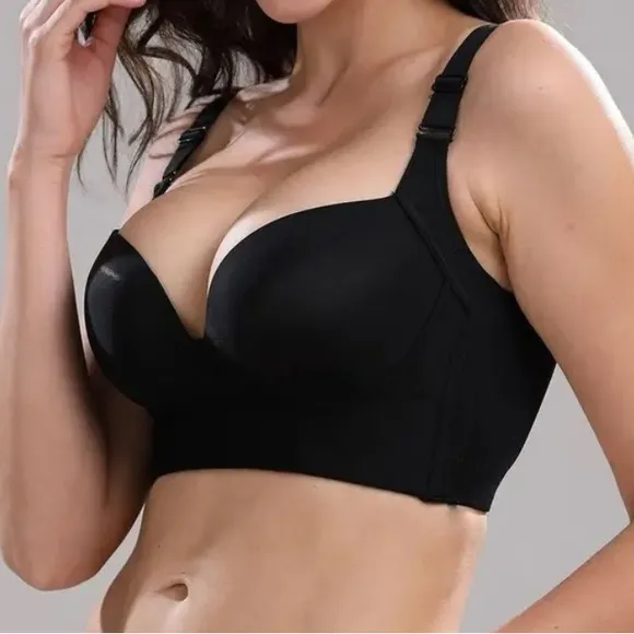 Deep Cup Fashion 36B Black Push Up Hidden Underwire Support Lift Seamless Bra