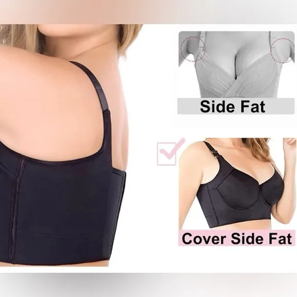 Deep Cup Fashion 36B Black Push Up Hidden Underwire Support Lift Seamless Bra
