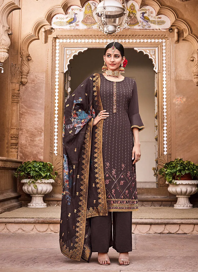 Deep Mauve Sequence Embroidered Palazzo Suit