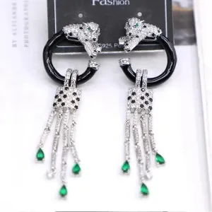 Designer Luxury Czech Zircon Green Eyes Leopard Earrings