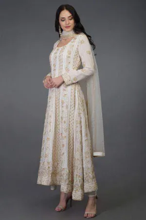 Designer Pure Georgette Handwork Chikankari Off-White Anarkali Suit
