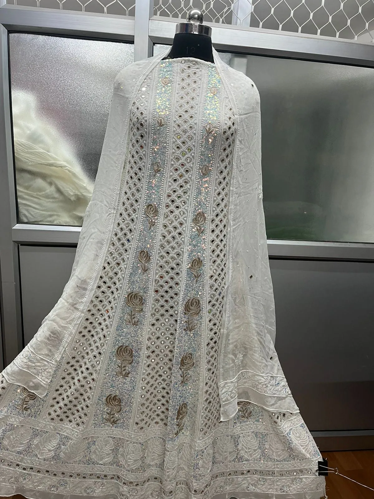 Designer Pure Georgette Handwork Chikankari Off-White Anarkali Suit