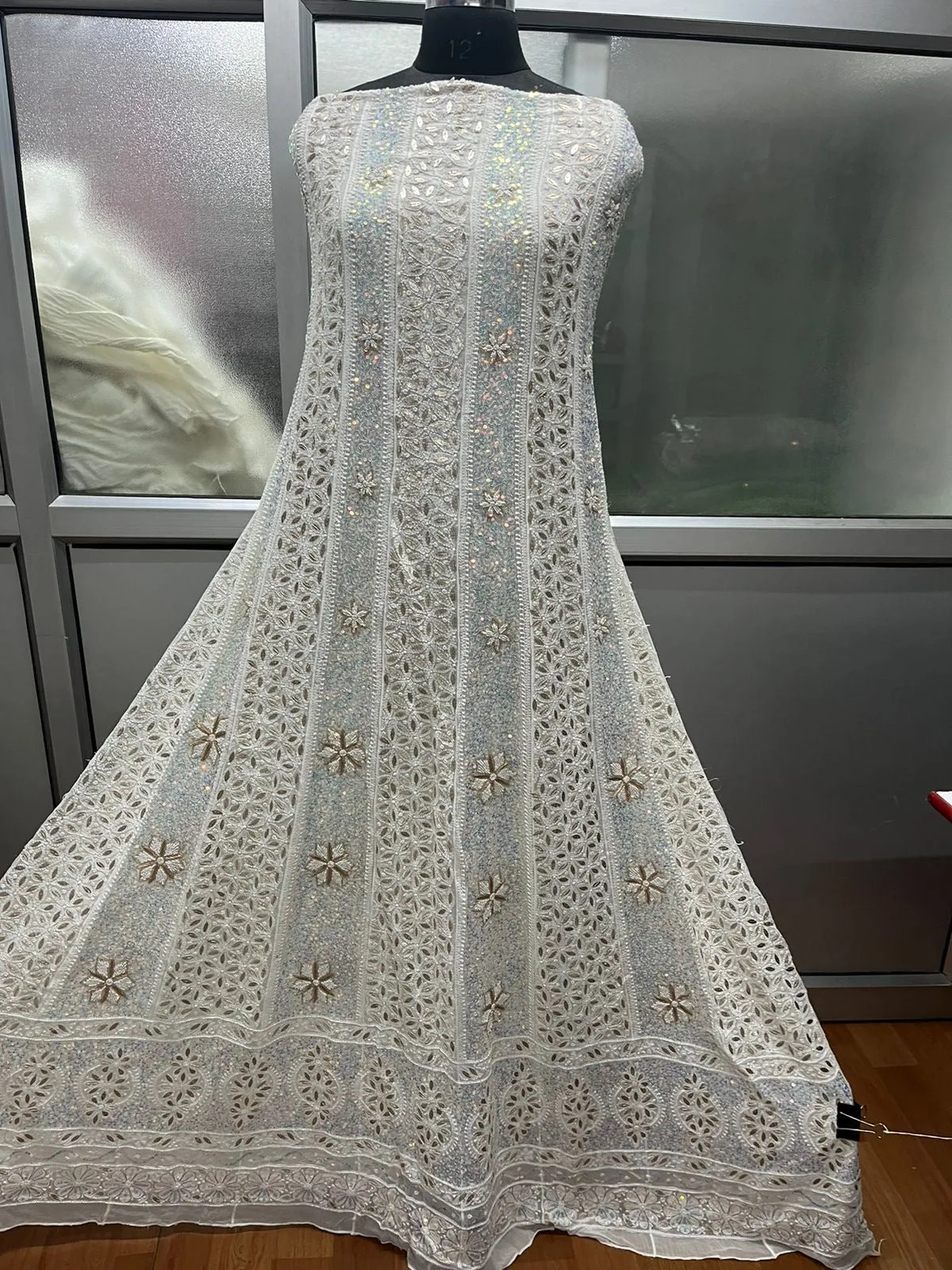 Designer Pure Georgette Handwork Chikankari Off-White Anarkali Suit