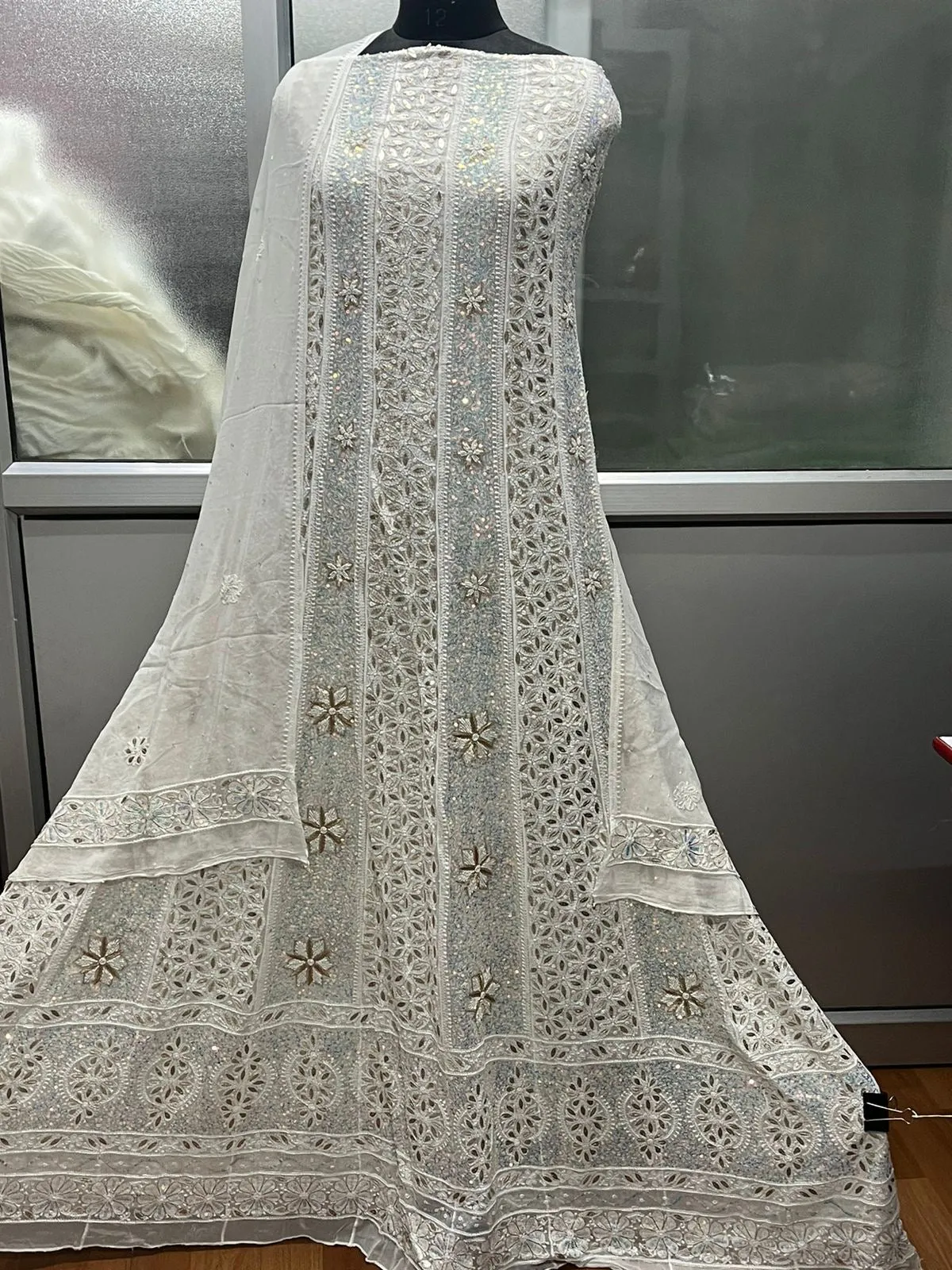Designer Pure Georgette Handwork Chikankari Off-White Anarkali Suit