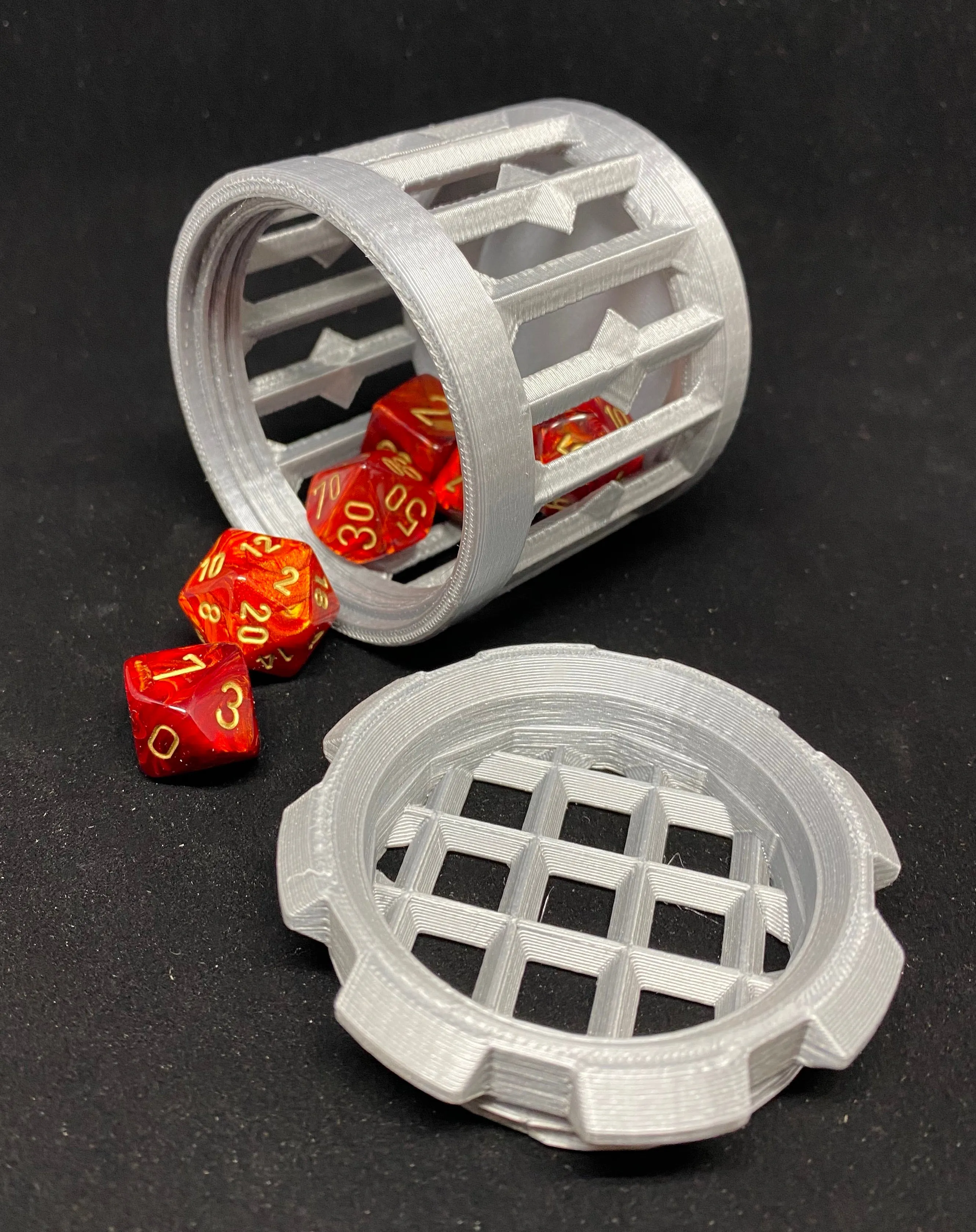 Dice Cages / Prisons / Jails / Cups for Dice Collectors - Round with Screw Cap - 3 Sizes: 2 to 12 Dice - Dungeons and Dragons - 3D Printed
