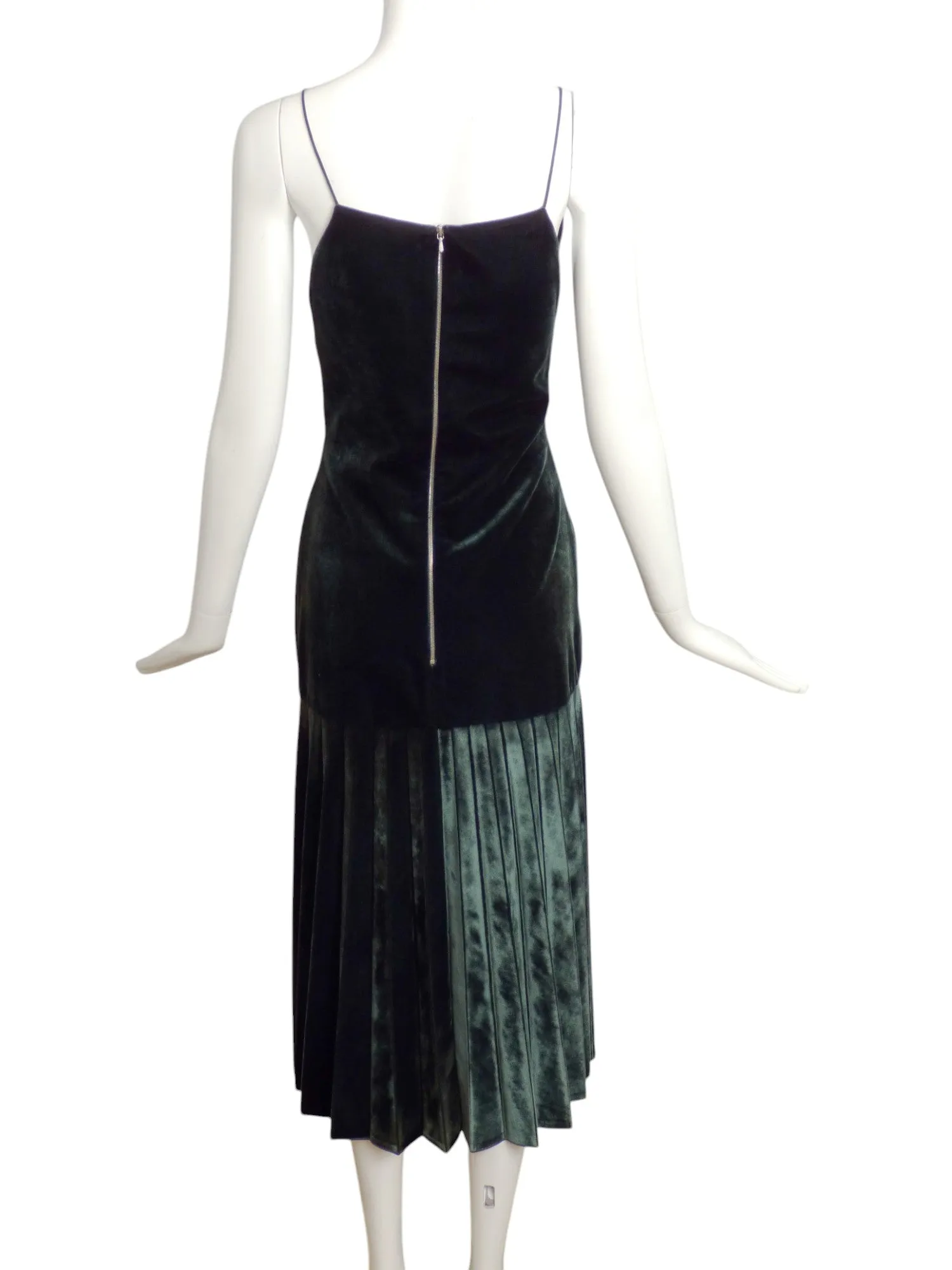 DION LEE- NWT Green Pleated Velvet Maxi Dress, Size 4