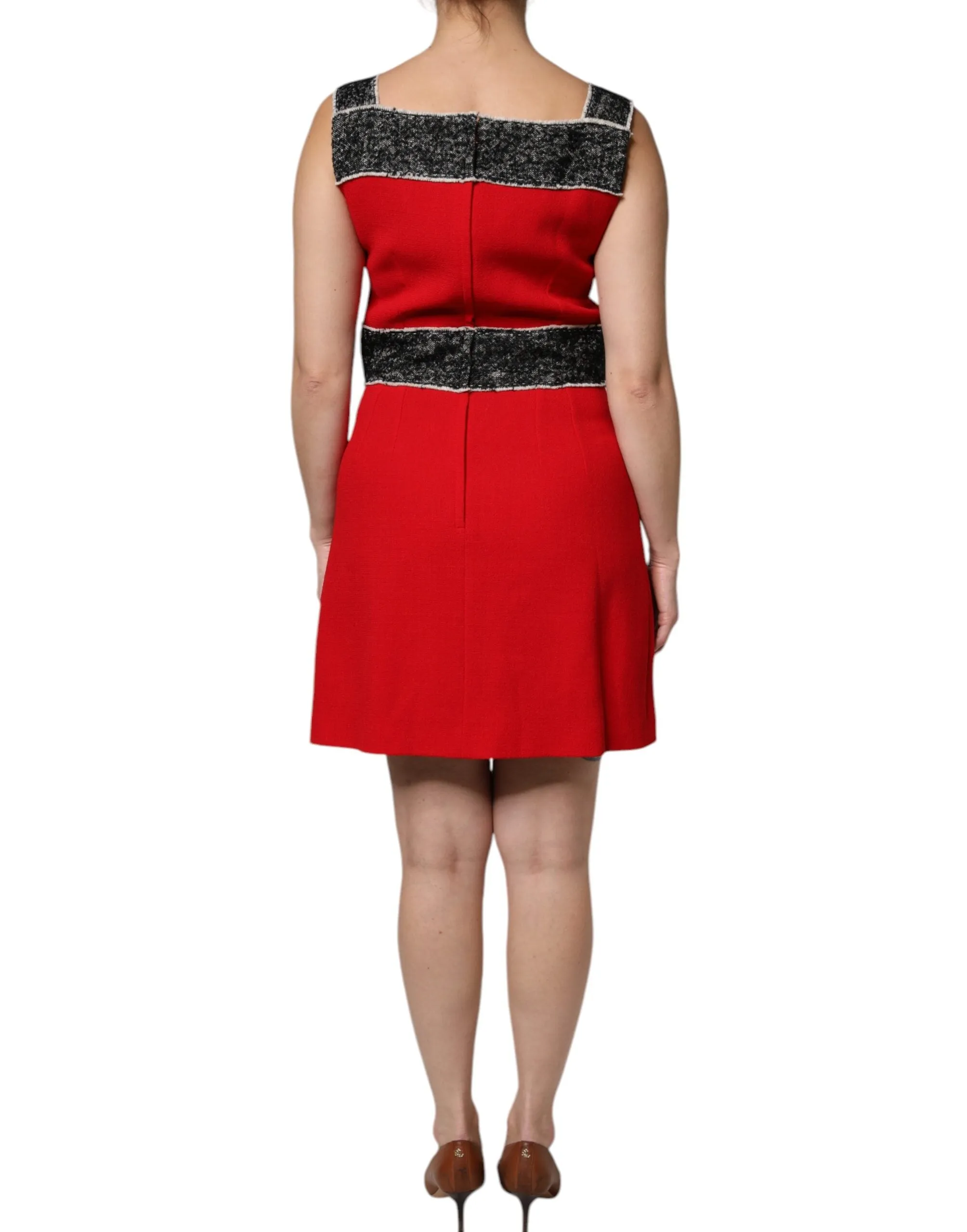 Dolce&Gabbana Women Red Dress Wool Blend Lined A-Line Mini Bodycon Wrap Sz IT 44