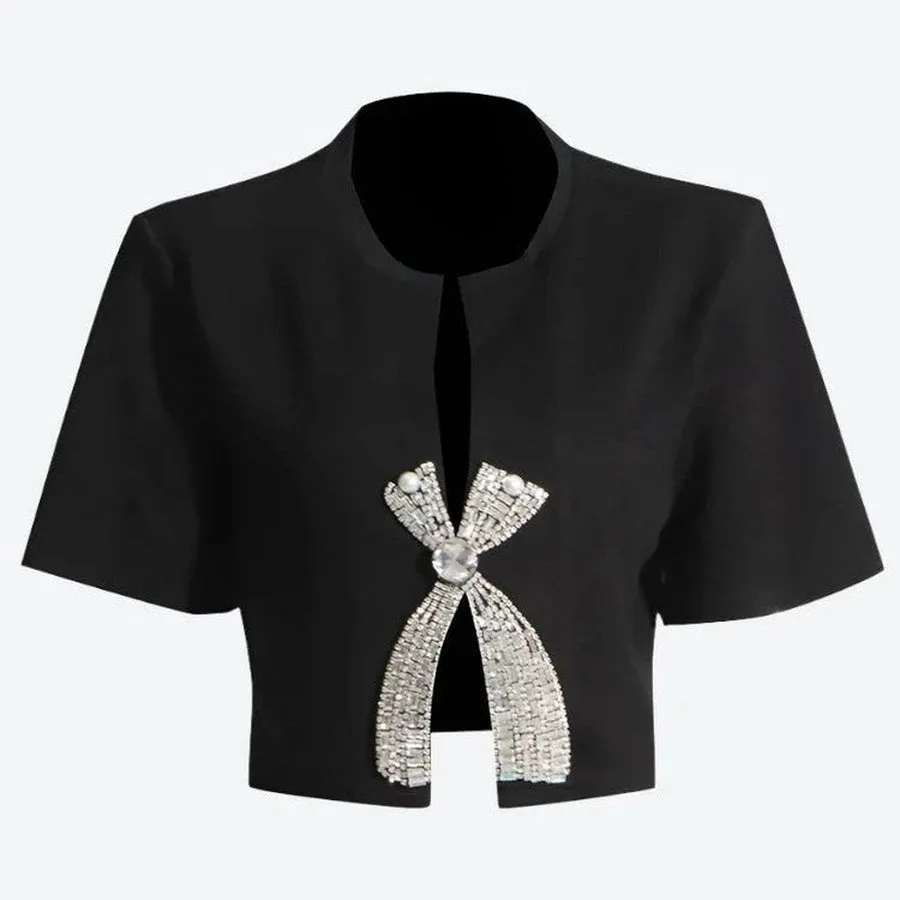 Elegant Bejeweled Bow Cropped Tops