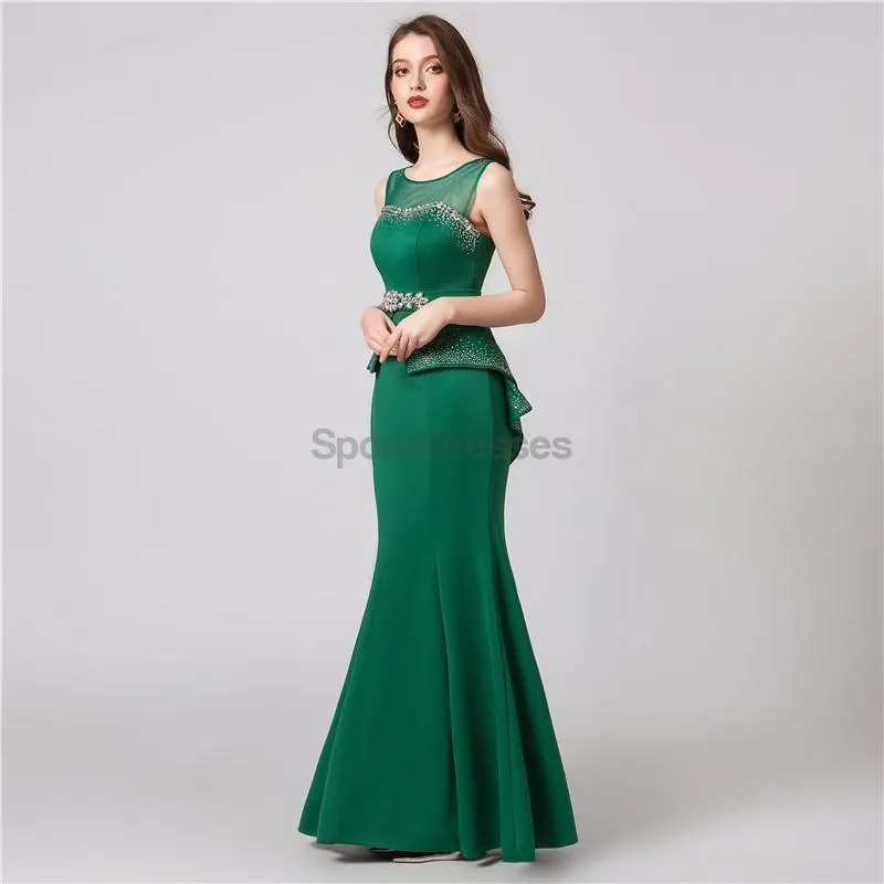 Elegant Scoop Emerald Green Mermaid Evening Prom Dresses, Evening Party Prom Dresses, 12103