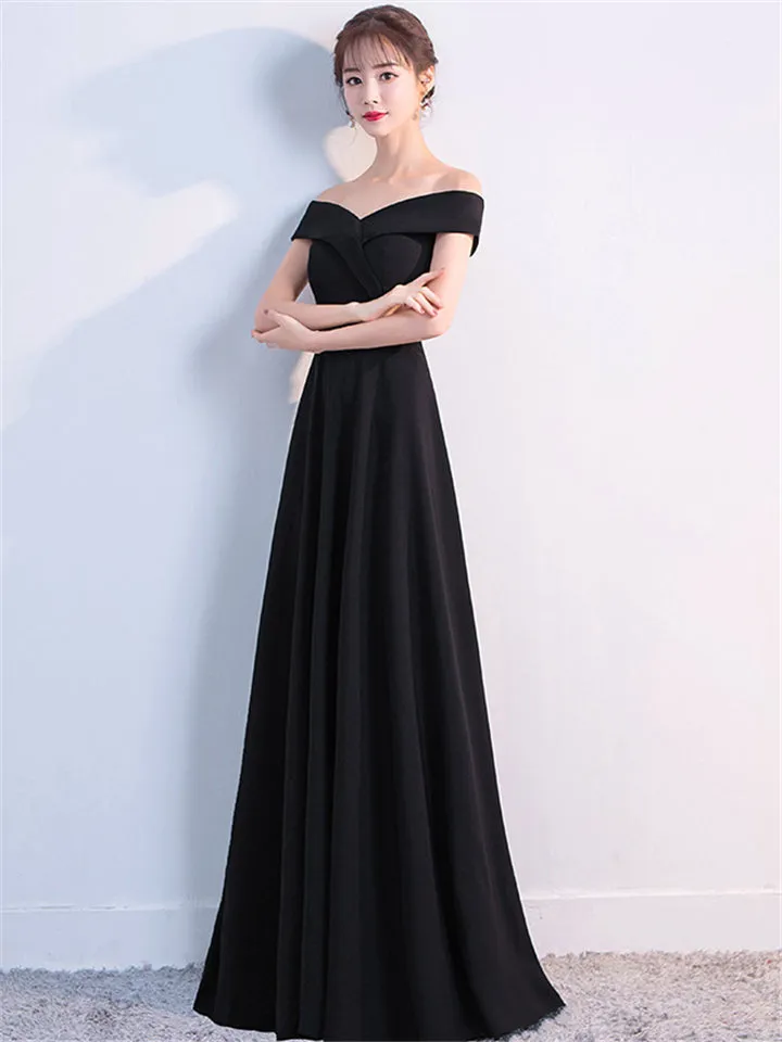 Elegant Sexy Off Shoulder Design Solid Color Full Length Evening Dresses
