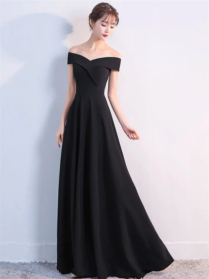 Elegant Sexy Off Shoulder Design Solid Color Full Length Evening Dresses