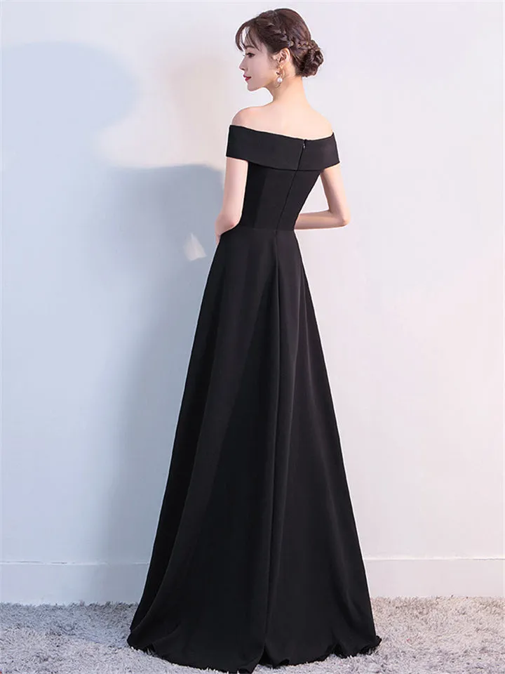 Elegant Sexy Off Shoulder Design Solid Color Full Length Evening Dresses