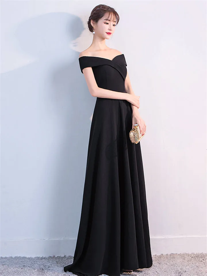 Elegant Sexy Off Shoulder Design Solid Color Full Length Evening Dresses
