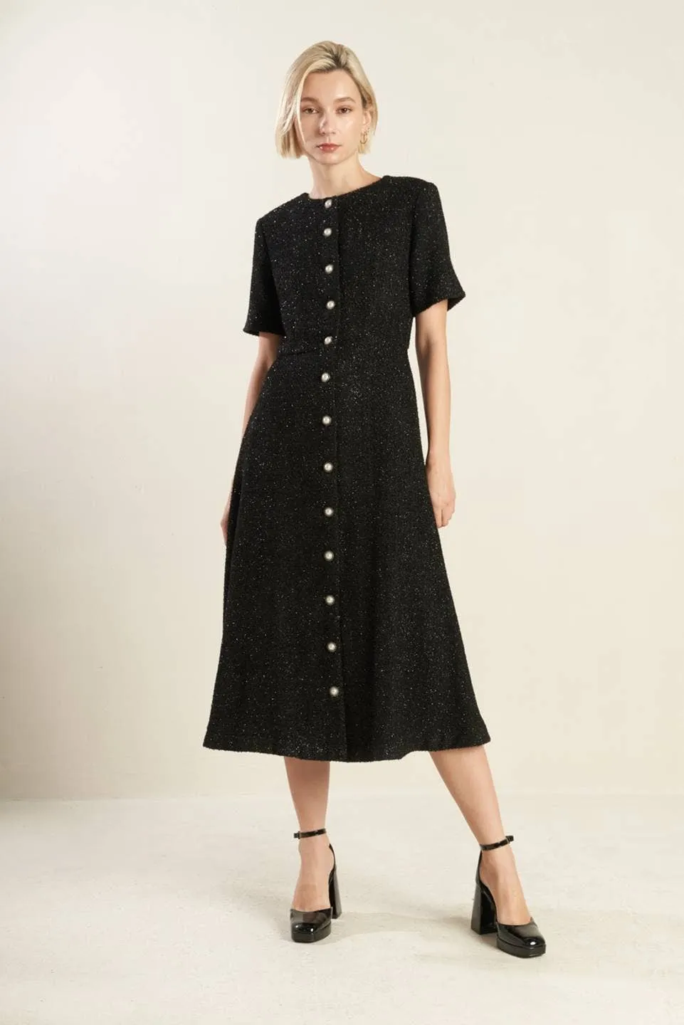 Elegant Tweed Midi Dress