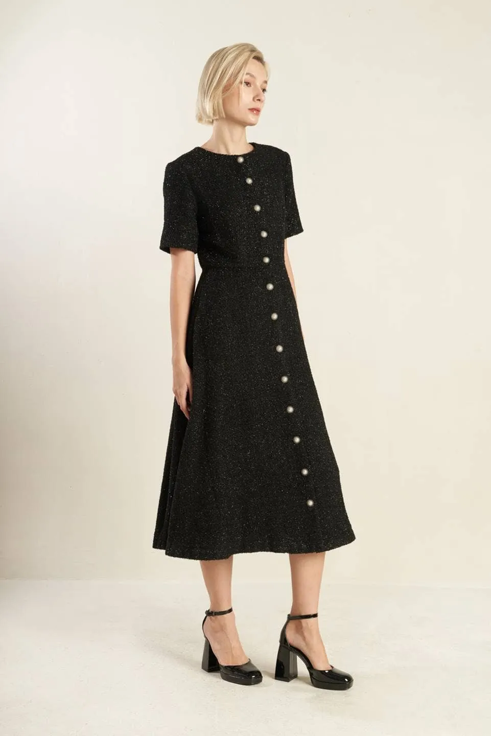 Elegant Tweed Midi Dress