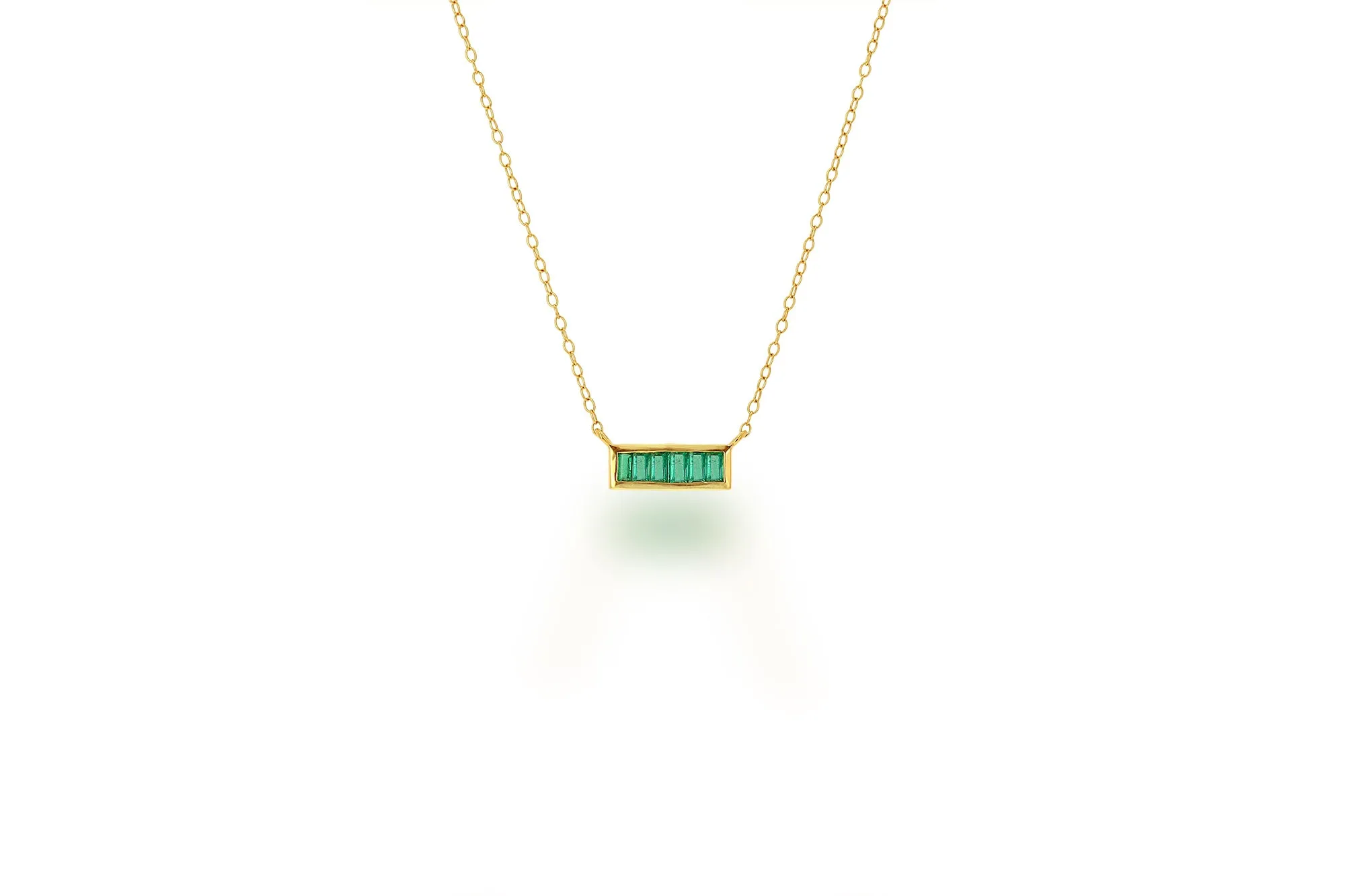 Emerald baguette bar necklace