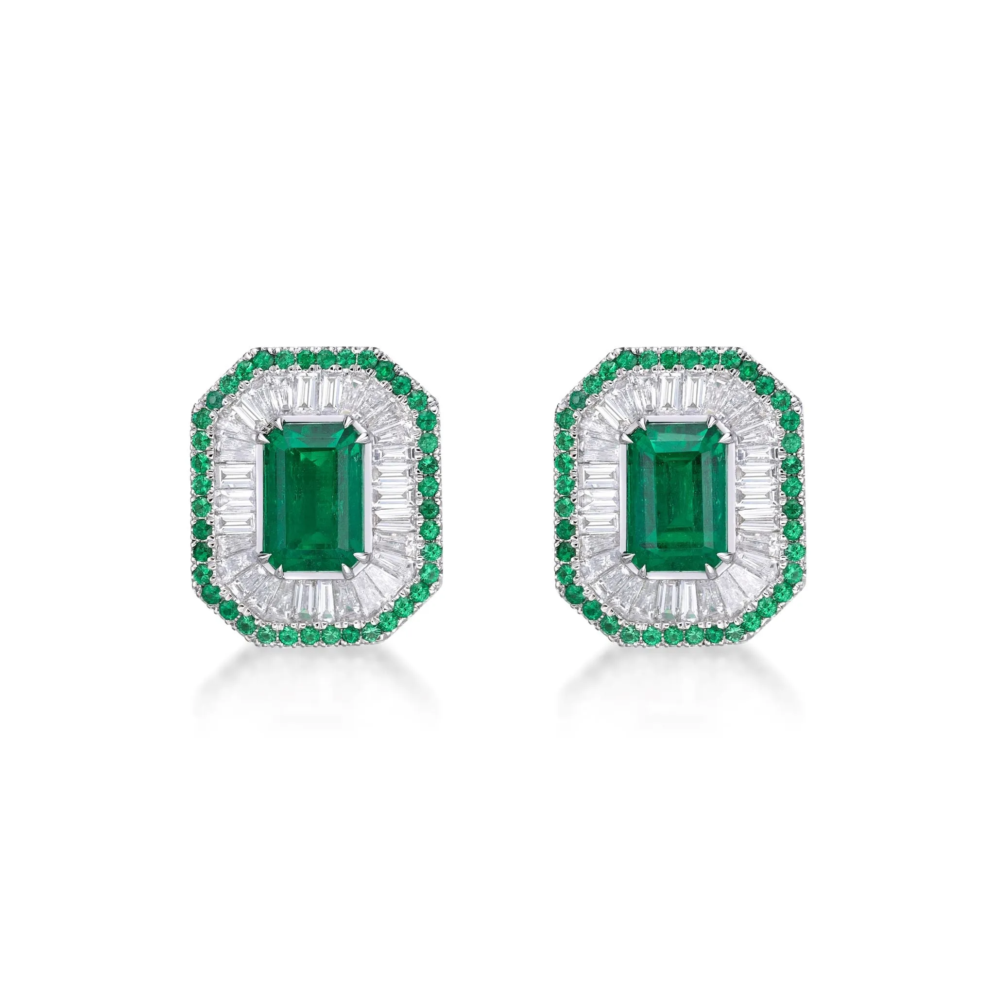 EMERALD DIAMOND HALO EARRINGS