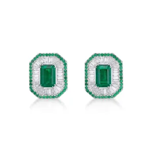 EMERALD DIAMOND HALO EARRINGS