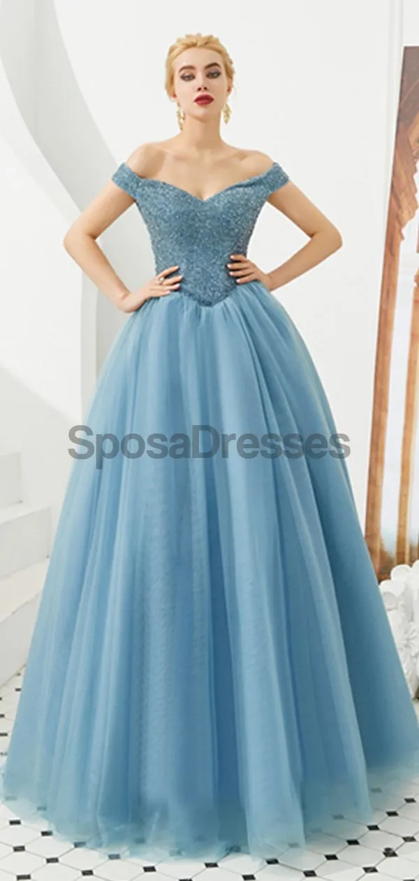 Emerald Green Off Shoulder A-line Long Evening Prom Dresses, Evening Party Prom Dresses, 12129