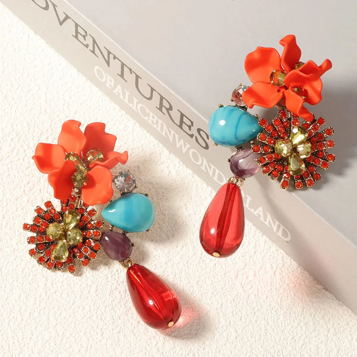 Exaggerated Resin Flower Drop Earrings