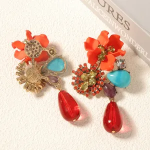 Exaggerated Resin Flower Drop Earrings