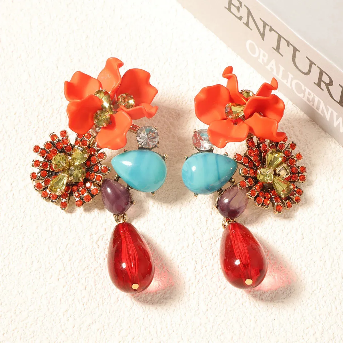 Exaggerated Resin Flower Drop Earrings