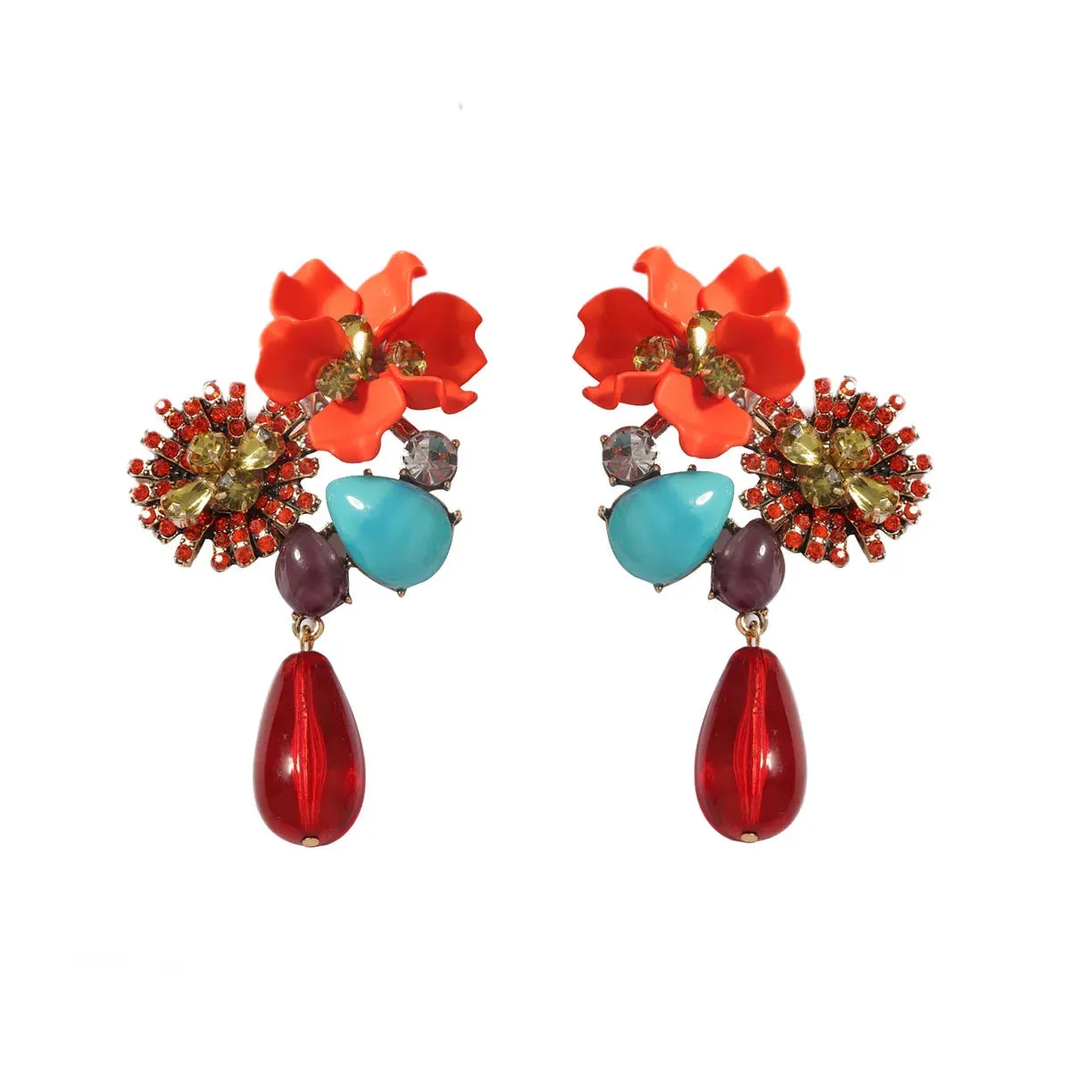 Exaggerated Resin Flower Drop Earrings