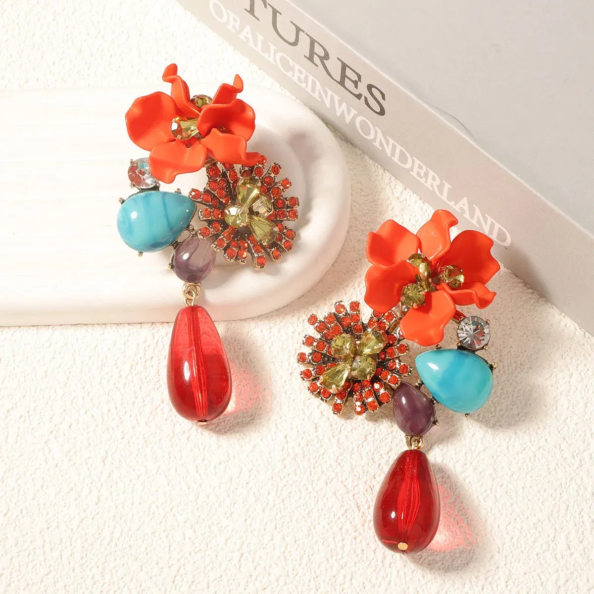 Exaggerated Resin Flower Drop Earrings