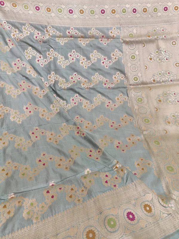 Exclusive Pure Banarasi Khaddi Katan Kadhuwa Silk Allover Flowers Booti Handloom Saree