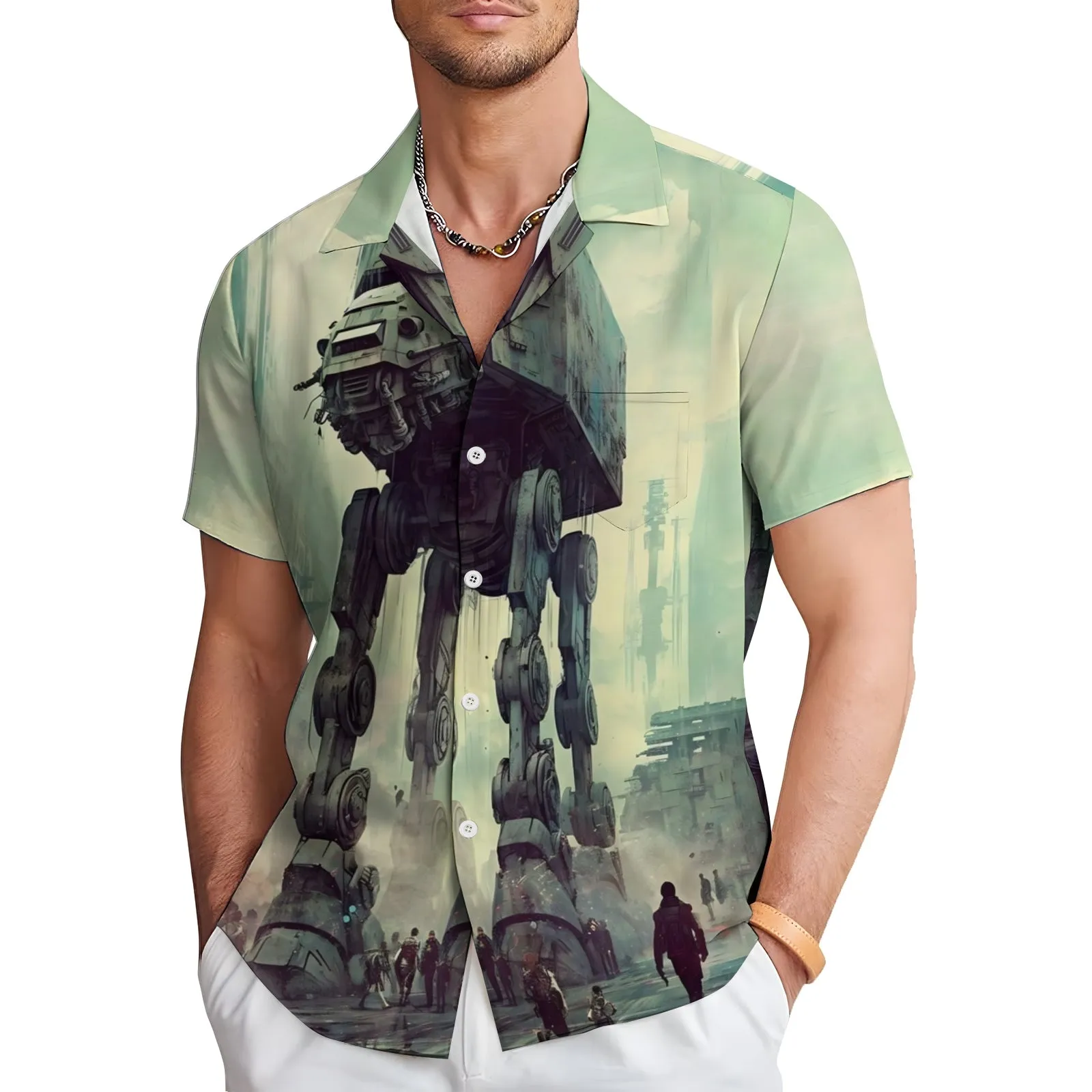 Eye-Catching Giant Armored Walker Personalized Print Hawaiian Short Sleeve Shirt 2404001792