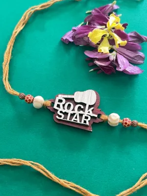 Fancy Designer Rockstar MDF Wooden Rakhi With Beads Thread Rakhi For Raksha Bandhan