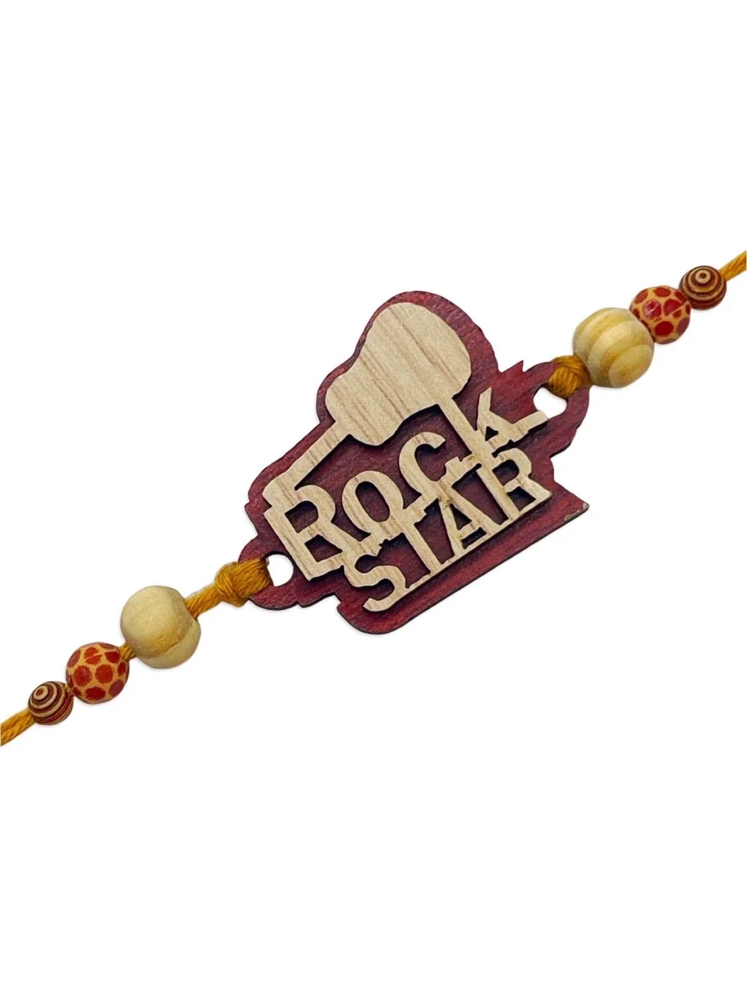 Fancy Designer Rockstar MDF Wooden Rakhi With Beads Thread Rakhi For Raksha Bandhan
