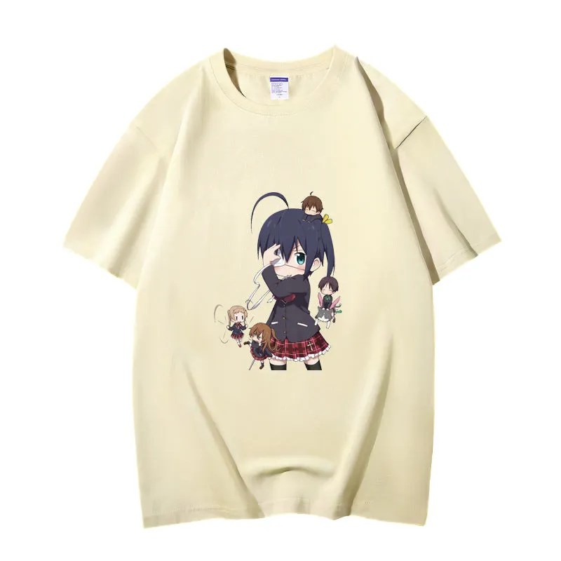 Fashion Anime Chuunibyou demo koi ga shitai Takanashi Rikka 230g GSM Hipster Style Oversized Cotton T-shirt
