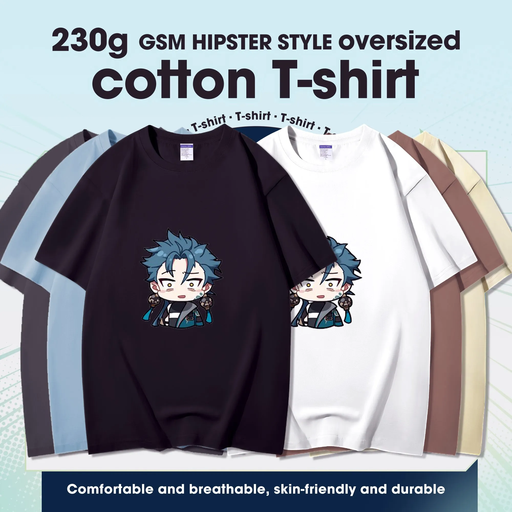 Fashion Anime Wuthering Waves Jiyan 230g GSM Hipster Style Oversized Cotton T-shirt