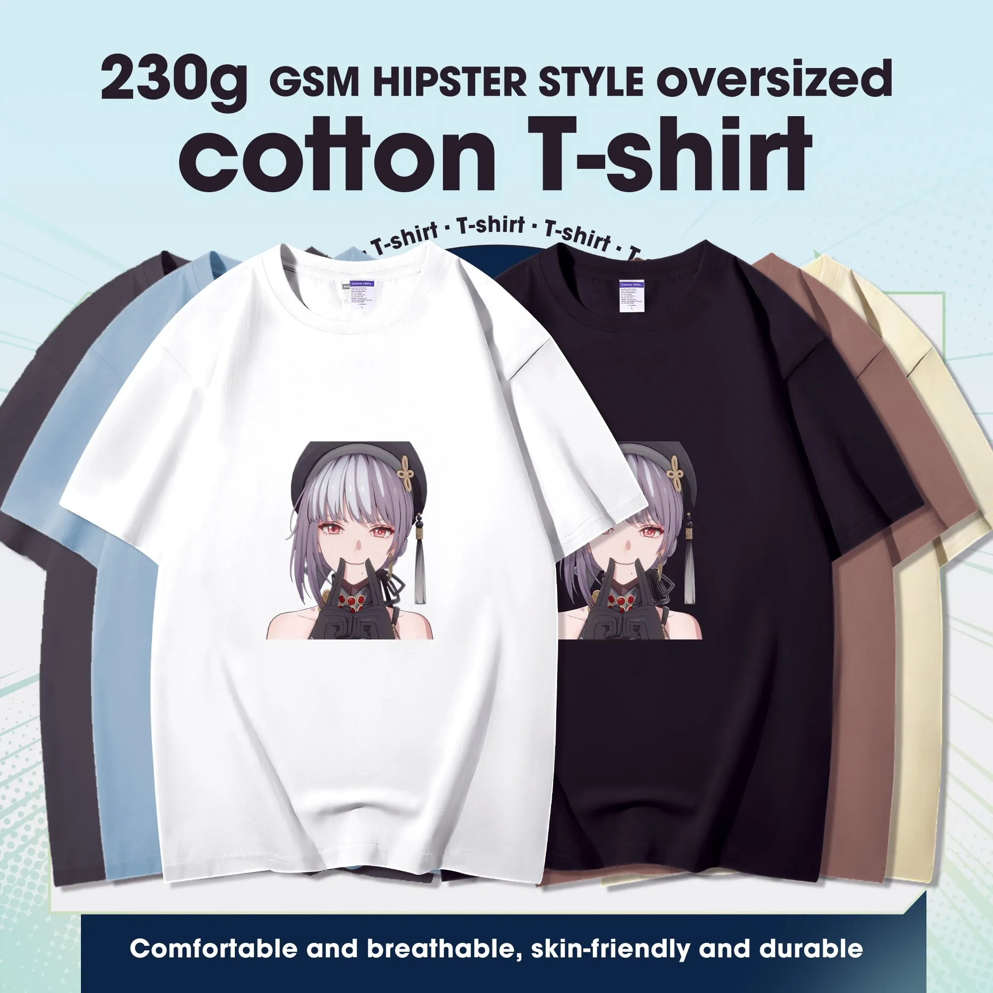 Fashion Anime Wuthering Waves SanHua 230g GSM Hipster Style Oversized Cotton T-shirt