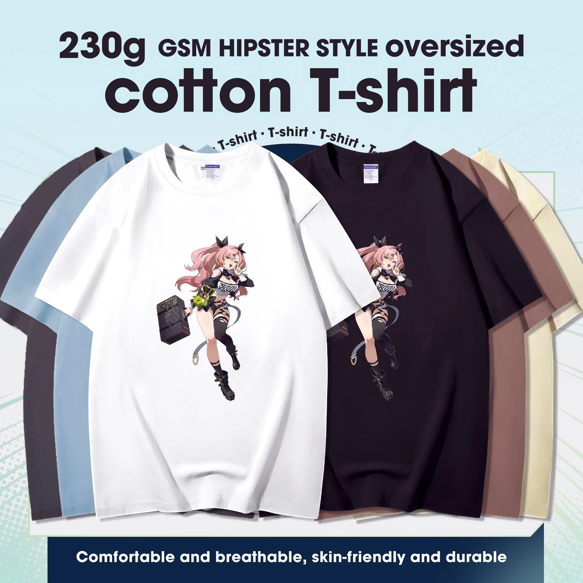 Fashion Anime Zenless Zone Zero Nicole Demara 230g GSM Hipster Style Oversized Cotton T-shirt