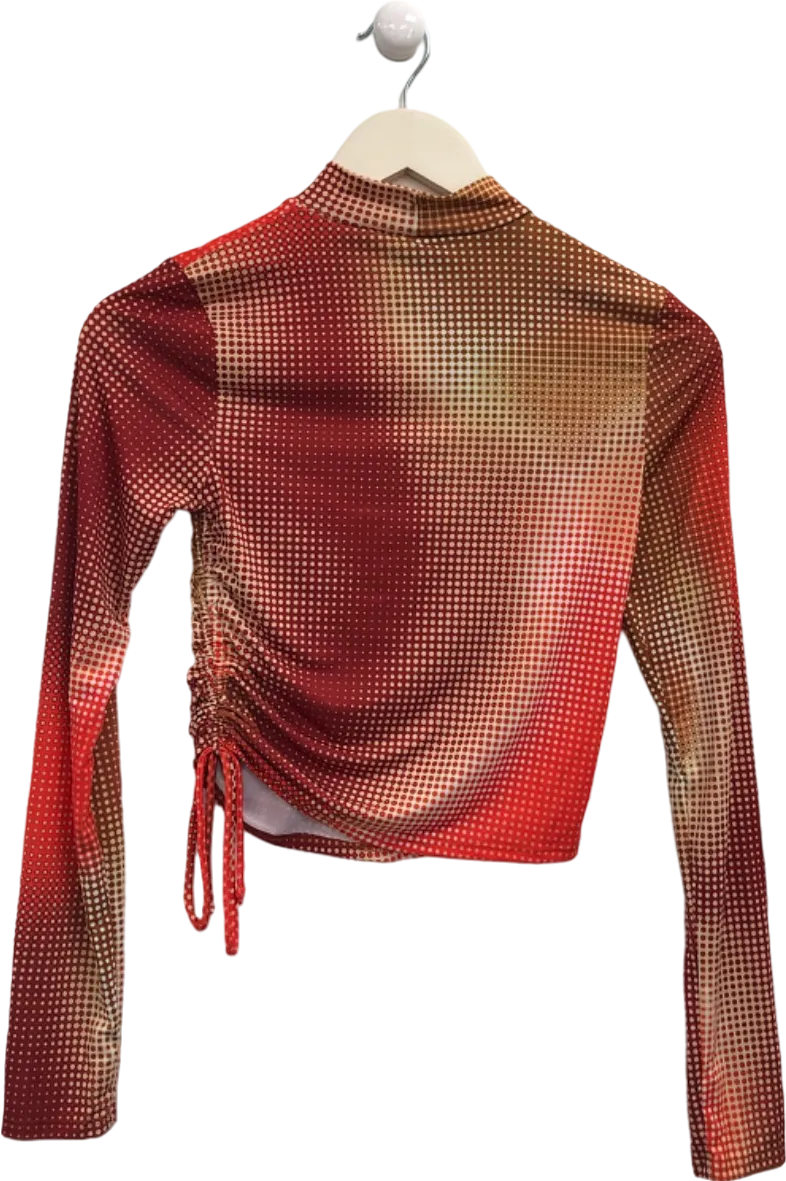 Fashion Nova Red Dot Print Long Sleeve Top UK S