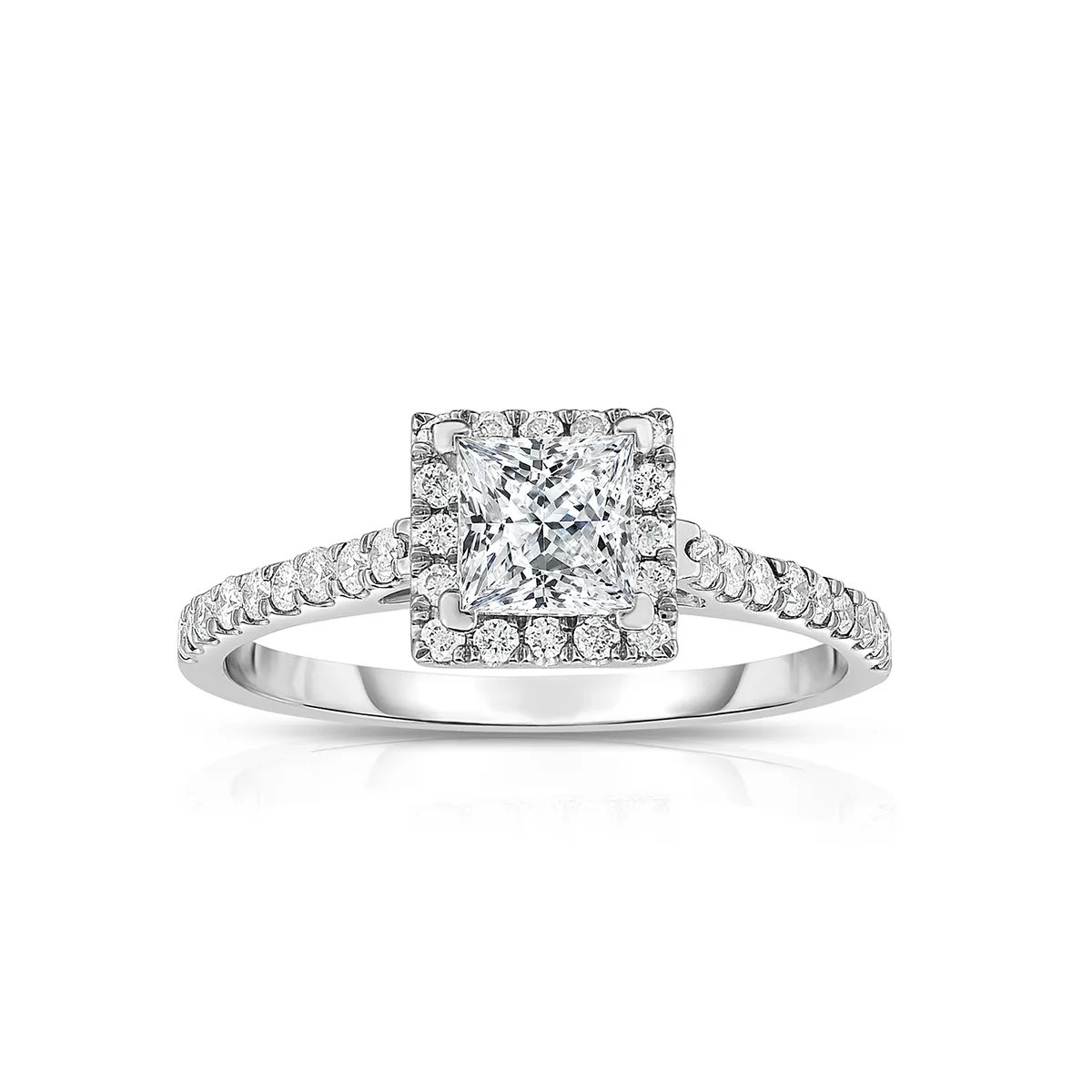 Fink's Exclusive White Gold Diamond Halo Princess Cut Engagement Ring