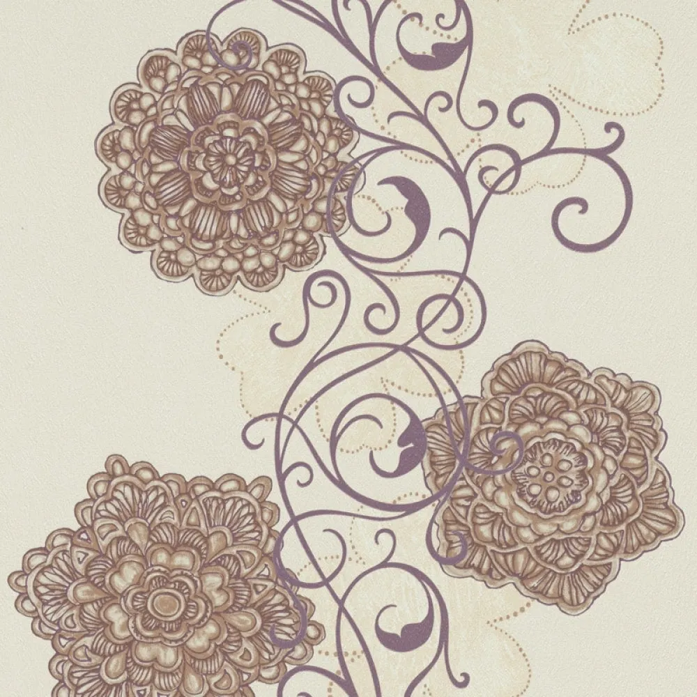 Floral Motifs Scroll Beige Bronze 5747-02 Wallpaper
