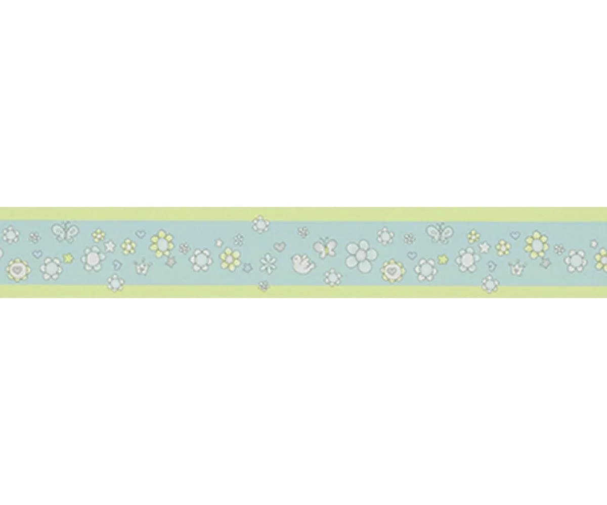 Flowers Birds Green Blue 0014-07 Wallpaper Border