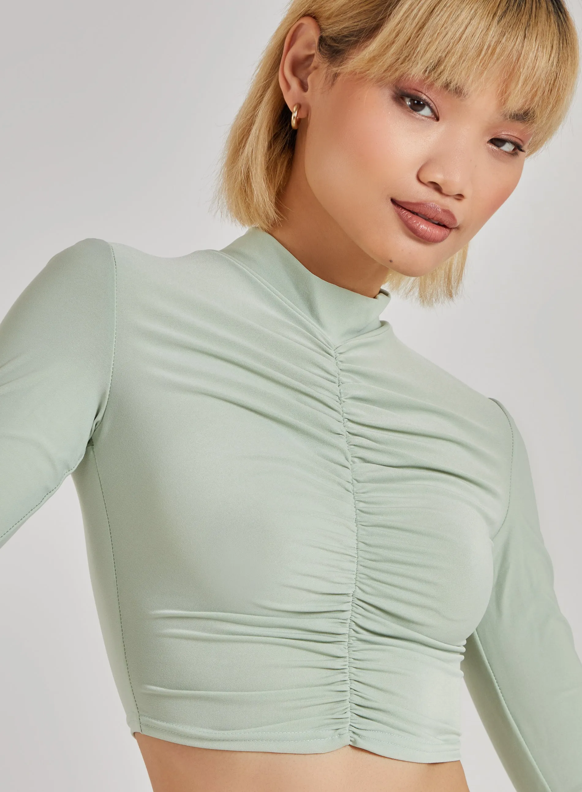 Gathered Long Sleeve Slinky Top