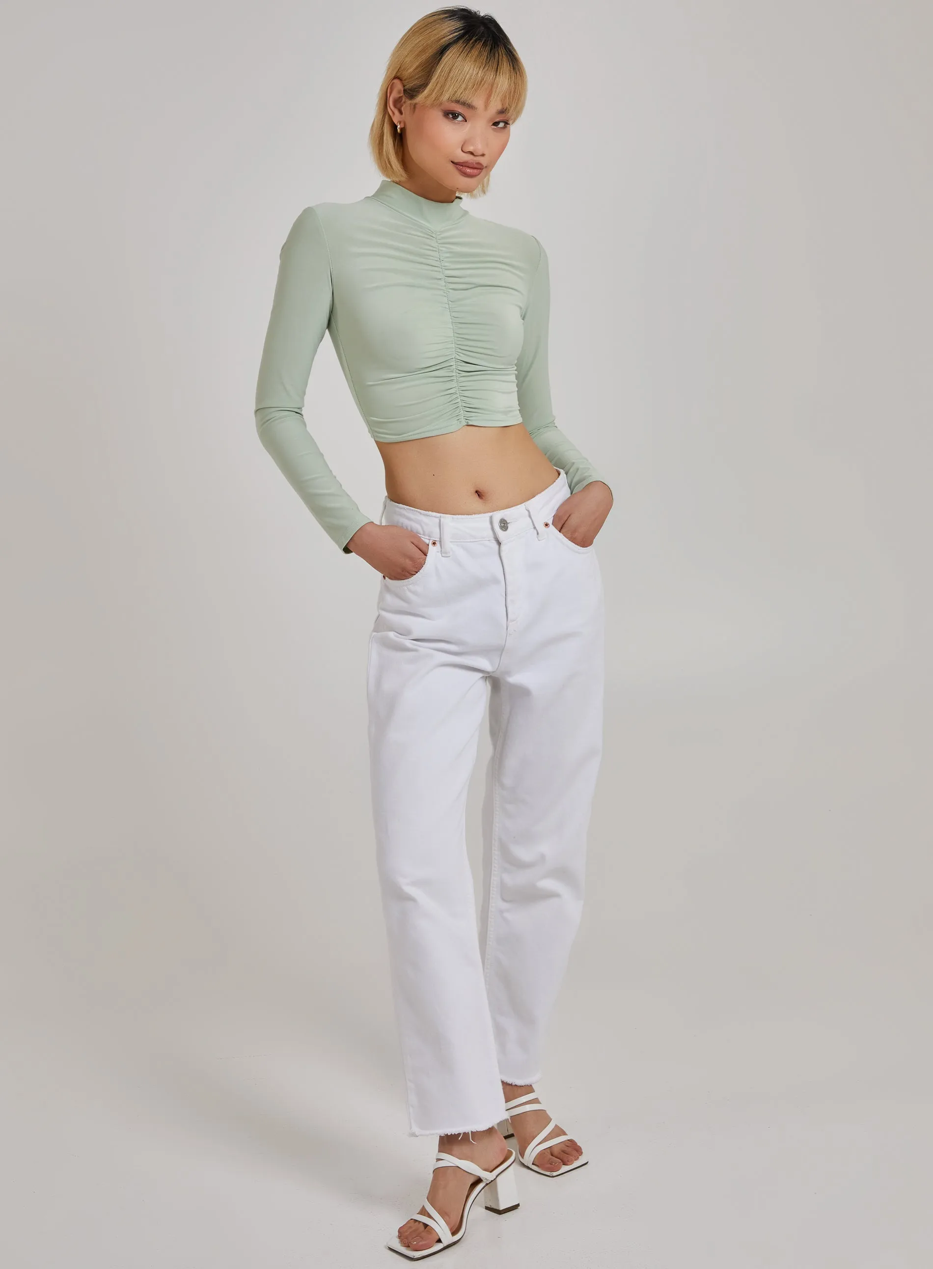 Gathered Long Sleeve Slinky Top