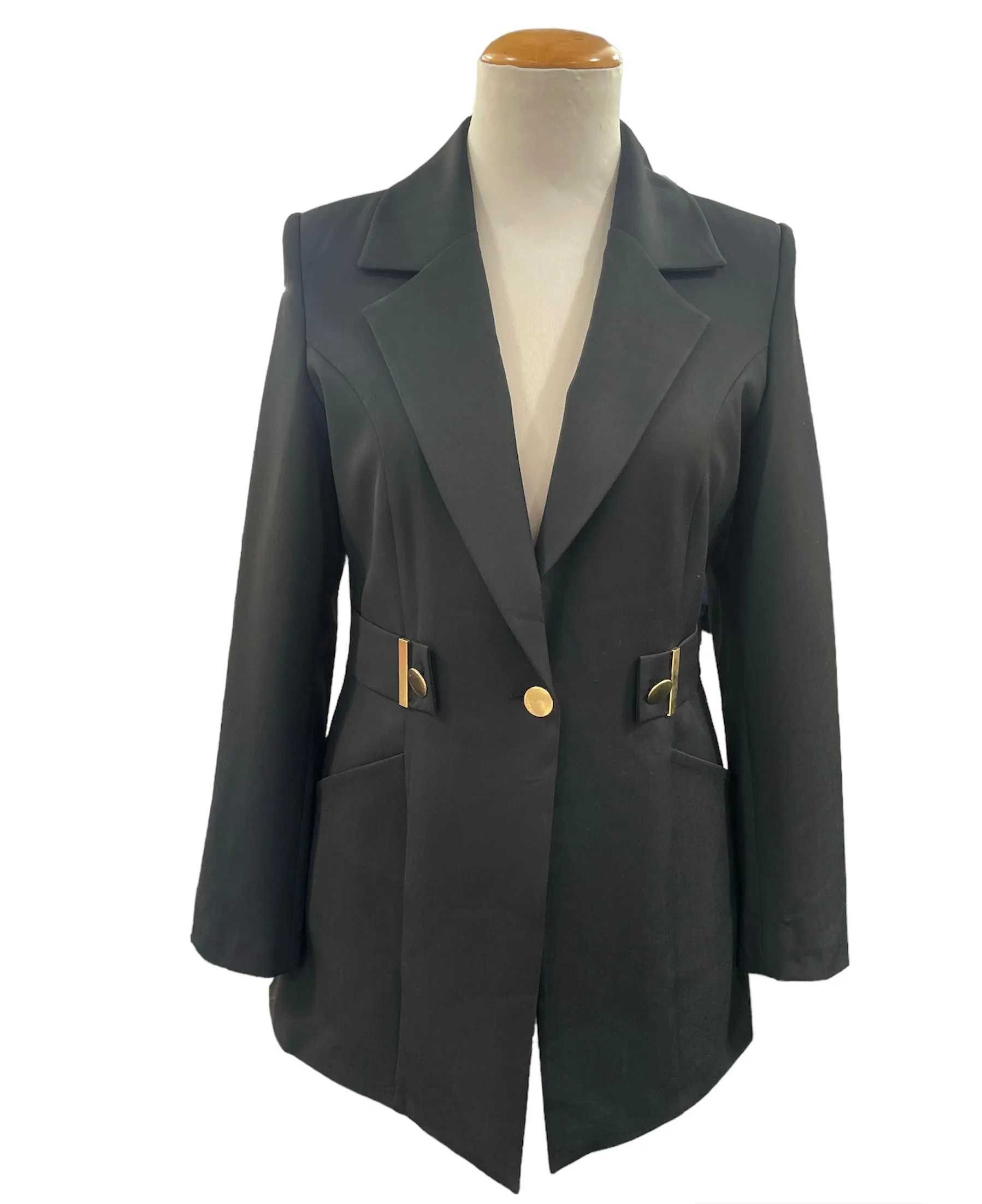 Getailleerde dames blazer jasje met zakken | zwart