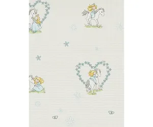Girl Horse Love Grey Blue 7329-08 Wallpaper